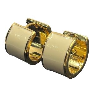 Kate Spade New York cigar band huggie hoop earrings gold tone cream enamel